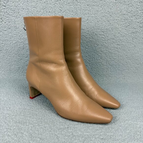 Aeyde Shoes - Aeyde Boots Womens 8 / EU 39 Shoes Tan Brown Ivy Leather Ankle Zip Booties Heels